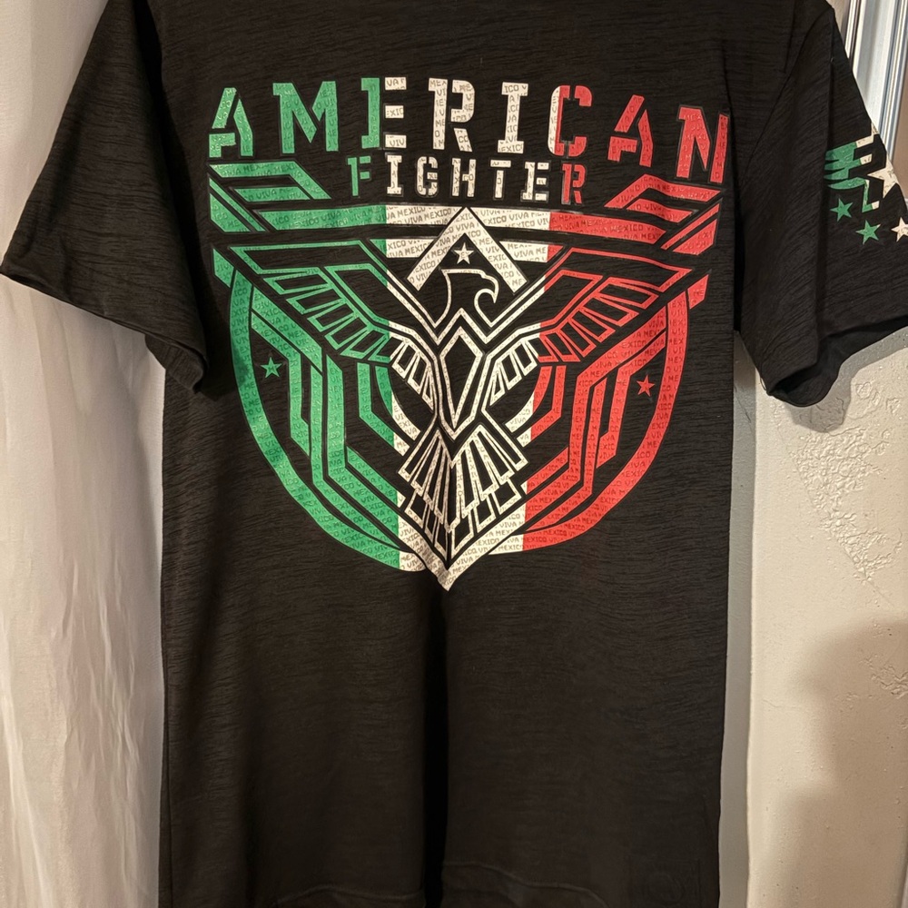American Fighter Black Tee with Red and Green Graphic